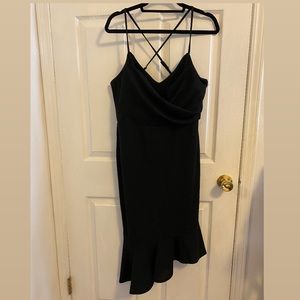bebe Black Crossover Flounce Midi Dress